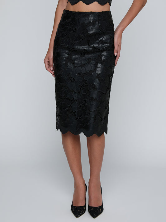 Royal Vegan Leather Pencil Skirt Black - L'AGENCE