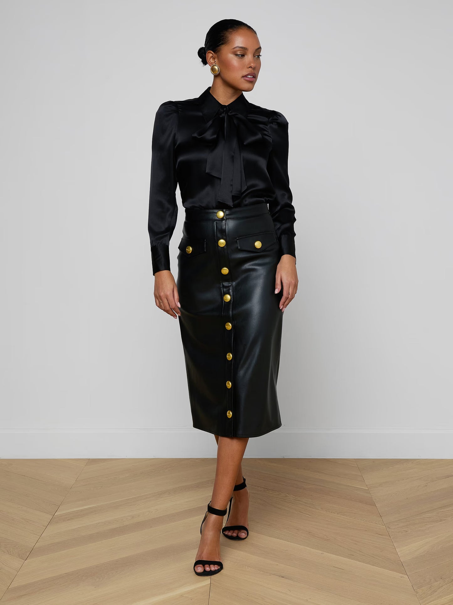 Milann Vegan Leather Skirt Black/Gold - L'AGENCE