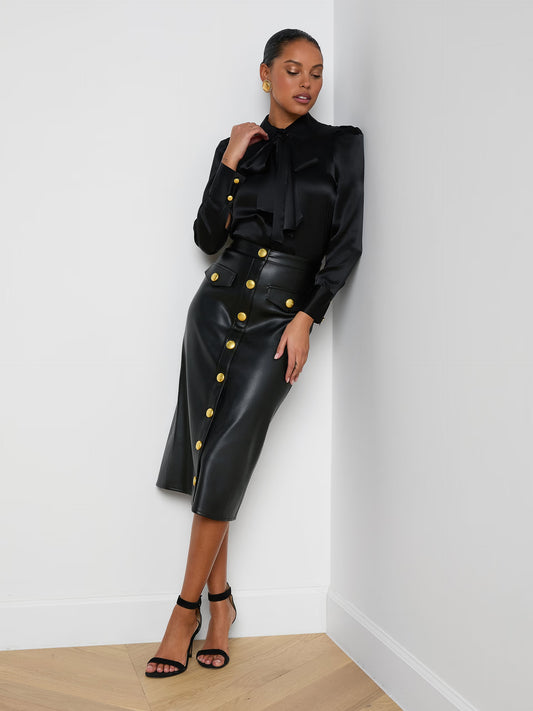 Milann Vegan Leather Skirt Black/Gold - L'AGENCE