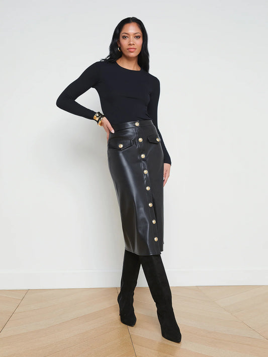 Milann Faux Leather Skirt Black - L'AGENCE