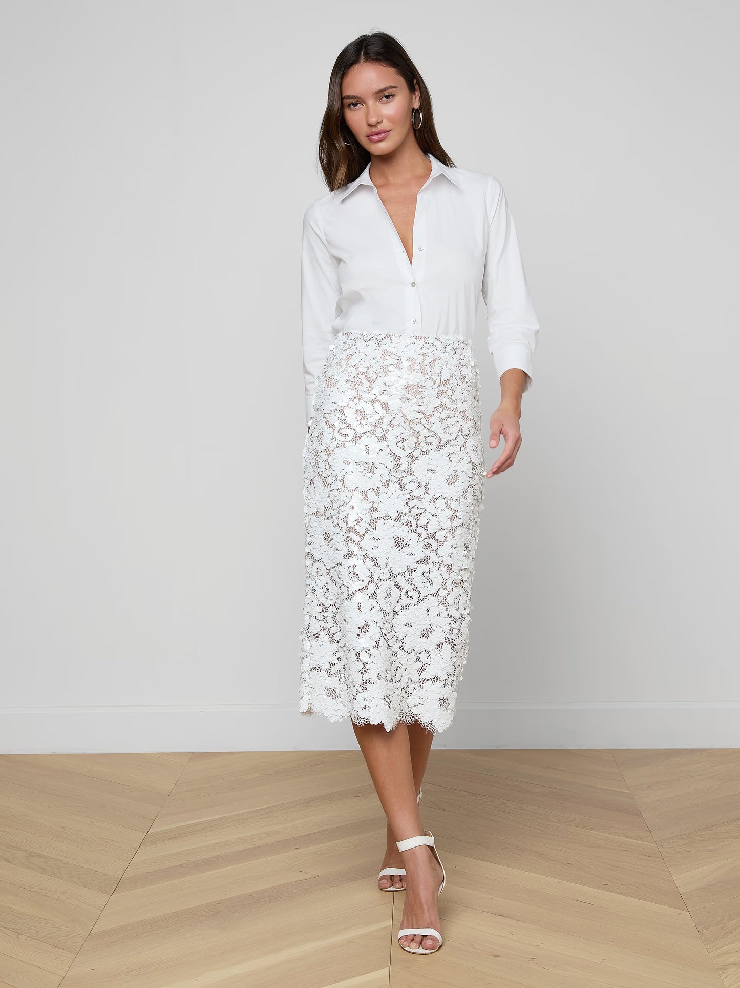 Makena Sequin Pencil Skirt White - L'AGENCE