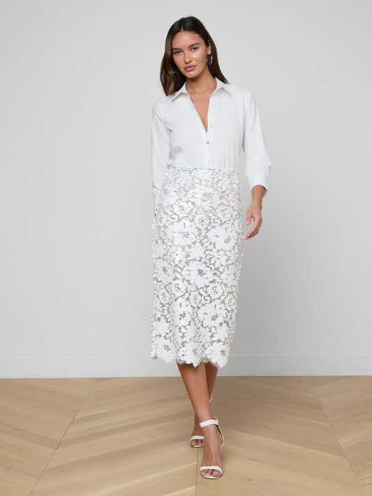Makena Sequin Pencil Skirt White - L'AGENCE