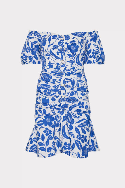 Flowers Of Spain Off The Shoulder Dress Blue White - Milly