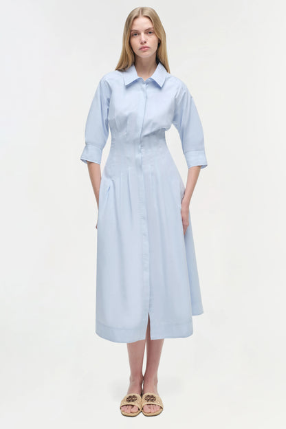 french blue midi dress Cap Sleeve Lace Midi Dress In French Blue Nude