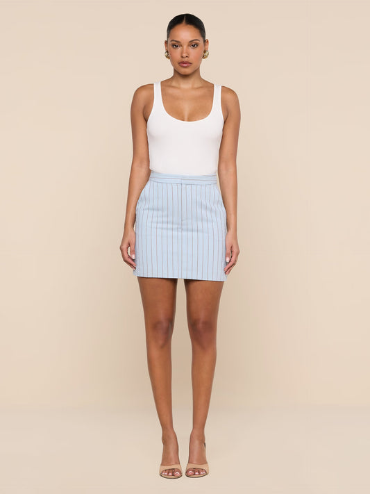 Vera Pinstriped Mini Skirt Light Blue/Sienna Pinstripe - L'AGENCE