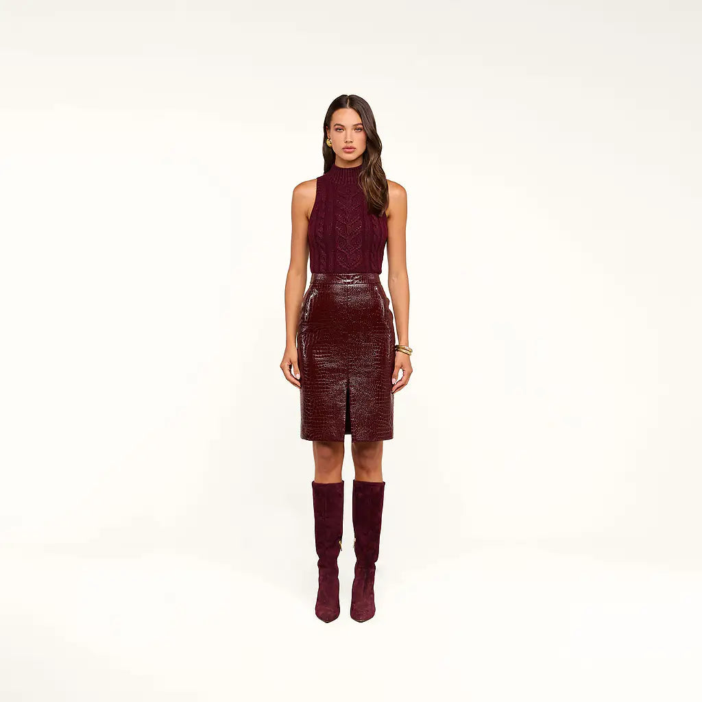 Violetta Vegan Leather Skirt Dark Port Croc - L'AGENCE