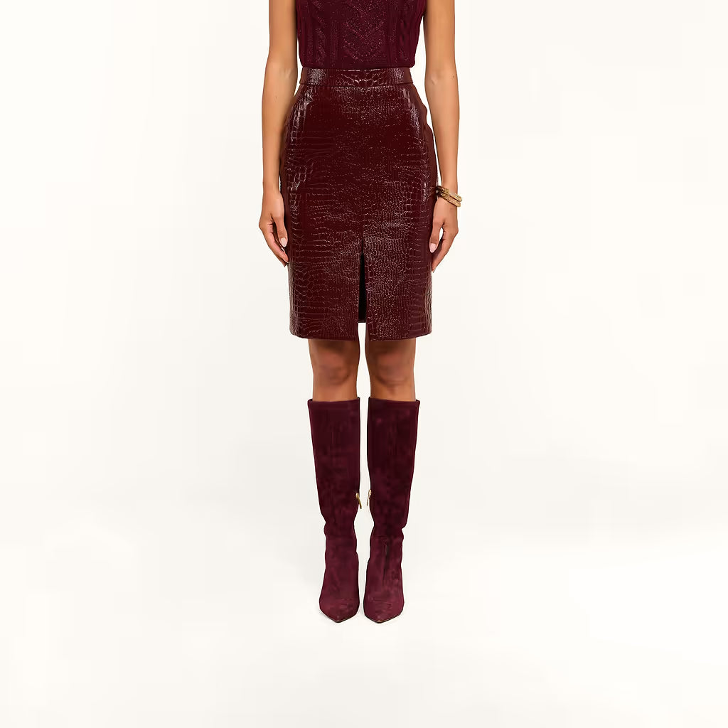 Violetta Vegan Leather Skirt Dark Port Croc - L'AGENCE