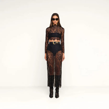 Raymonde Lace Maxi Skirt Black - L'AGENCE