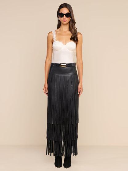 Karoline Fringe Skirt Black - L'AGENCE
