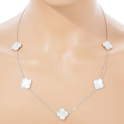 White Gold Five Clovers Long Necklace - Fashion City