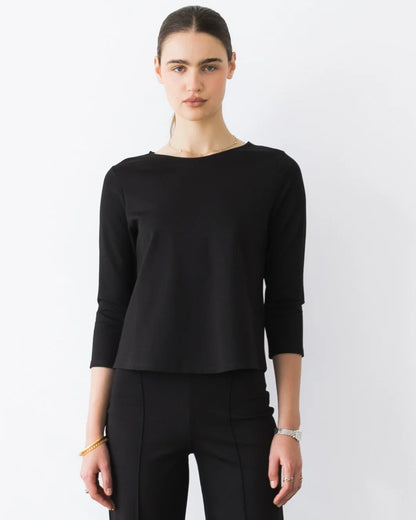 Ponte Knit 3/4 Sleeve Top Black - Ripley Rader