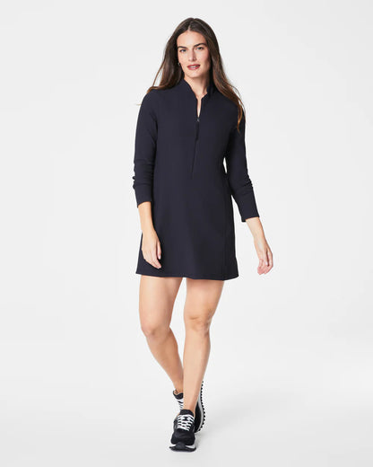 Contour Rib Long Sleeve Zip Front Dress Black - SPANX