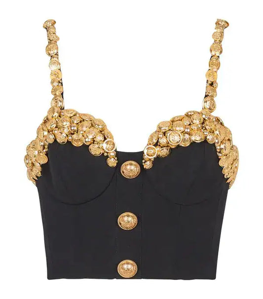 Wool Button-Embellished Cami Top Black - Balmain