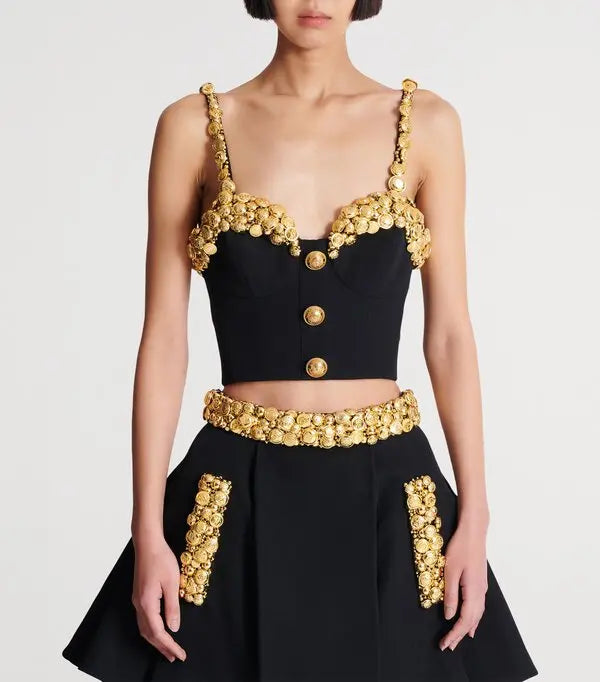 Wool Button-Embellished Cami Top Black - Balmain