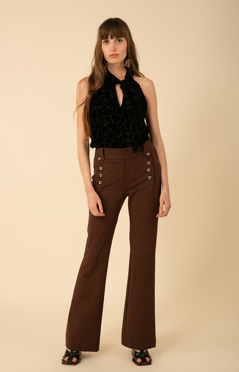 Aya Button Trim Ponte Pant Brown - Hale Bob