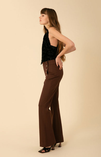 Aya Button Trim Ponte Pant Brown - Hale Bob