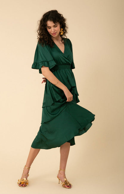 Joy Tiered Midi Dress Green - Hale Bob