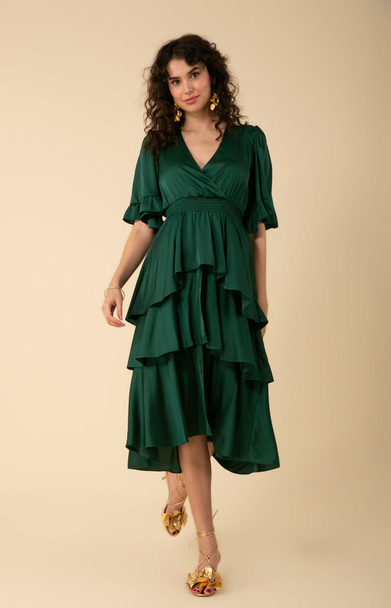 Joy Tiered Midi Dress Green - Hale Bob Joy Tiered Midi Dress Green - Hale Bob
