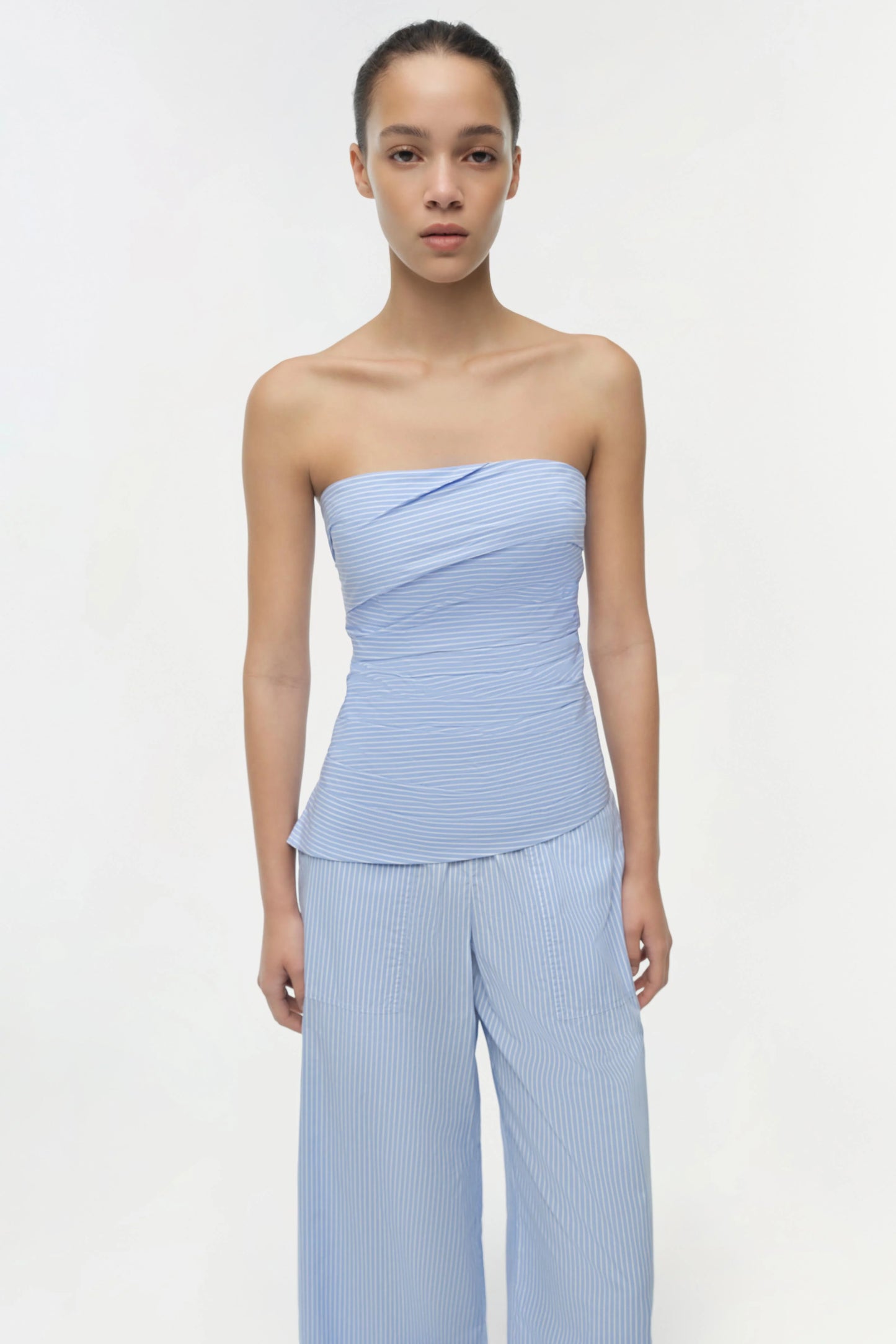 Emerson Ruched Bustier Top Periwinkle Stripe - Simkhai