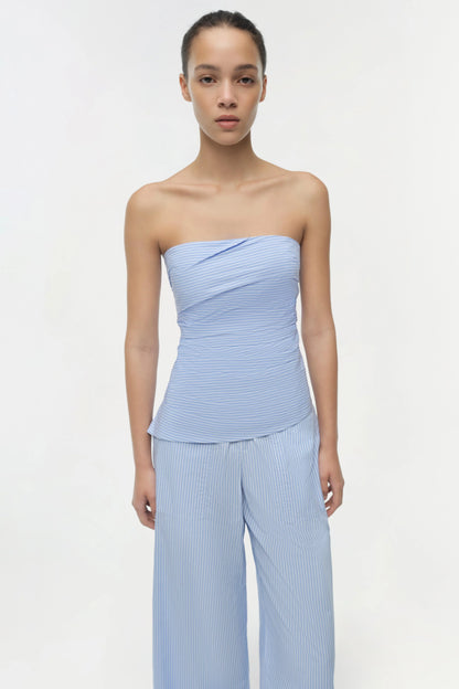 Emerson Ruched Bustier Top Periwinkle Stripe - Simkhai