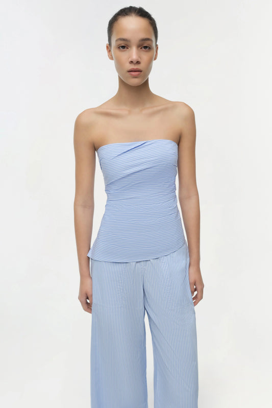 Emerson Ruched Bustier Top Periwinkle Stripe - Simkhai