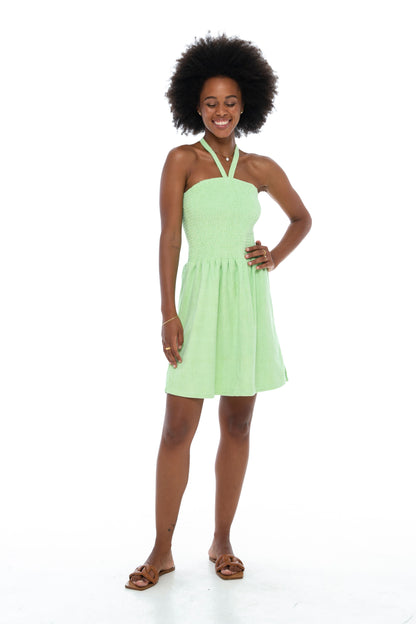 Terry Cloth Short Smocked Dress Pistachio - Phie Collective