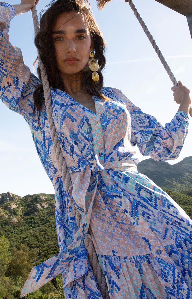 Arya Button Down Maxi Dress Blue - Hale Bob Arya Button Down Maxi Dress Blue - Hale Bob