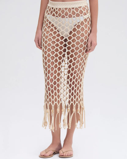 Beaded Beach Skirt Off White - PatBo