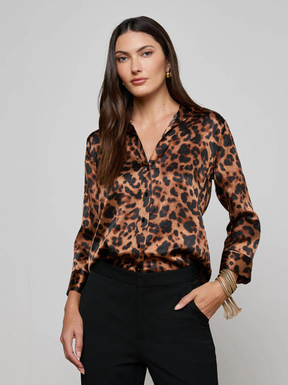 Dani Silk Blouse Brown Multi Amur Leopard - L'AGENCE