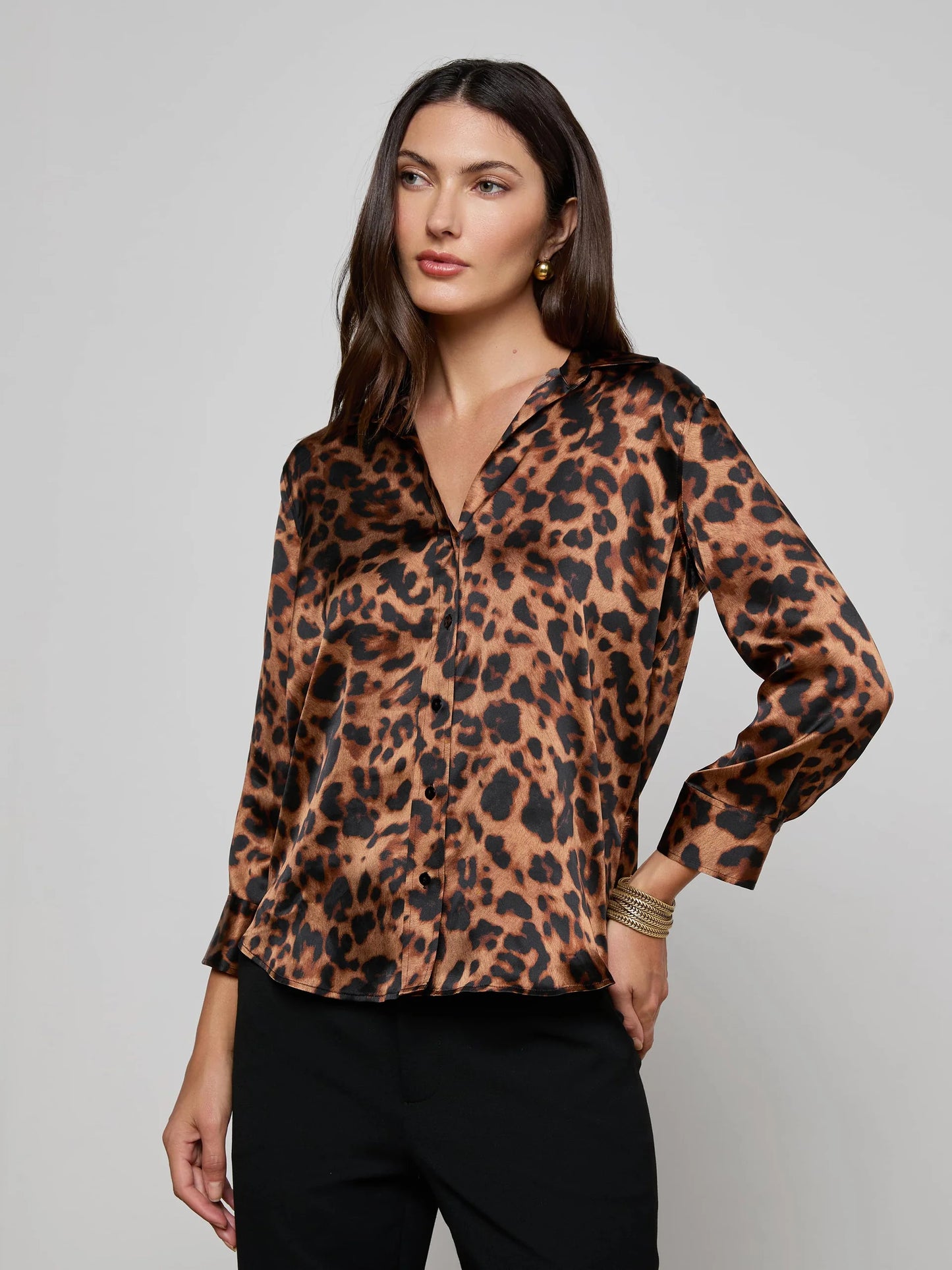 Dani Silk Blouse Brown Multi Amur Leopard - L'AGENCE