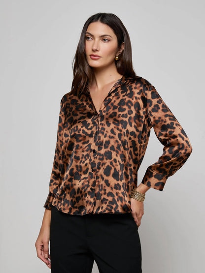 Dani Silk Blouse Brown Multi Amur Leopard - L'AGENCE