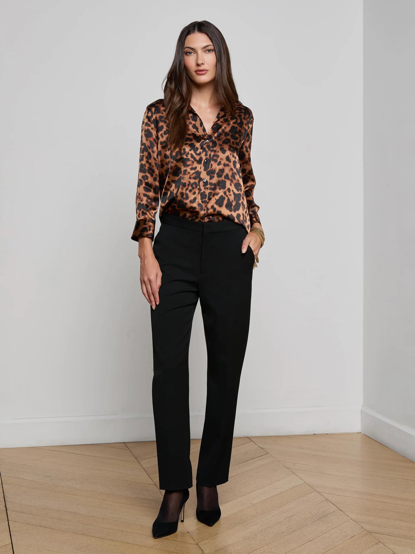 Dani Silk Blouse Brown Multi Amur Leopard - L'AGENCE