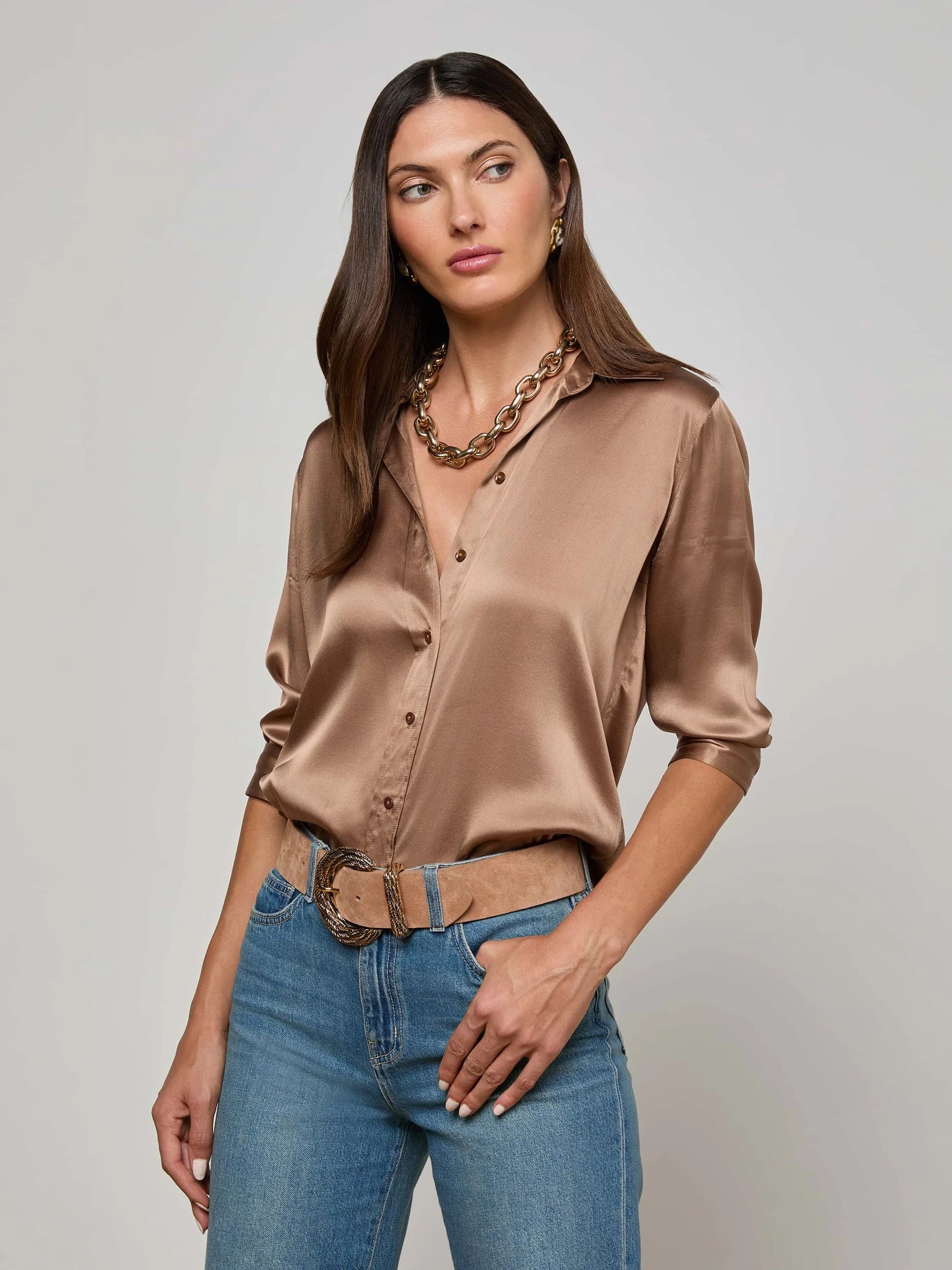 Dani Silk Blouse Cinnamon Swirl - L'AGENCE