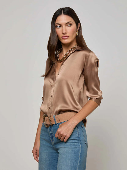 Dani Silk Blouse Cinnamon Swirl - L'AGENCE