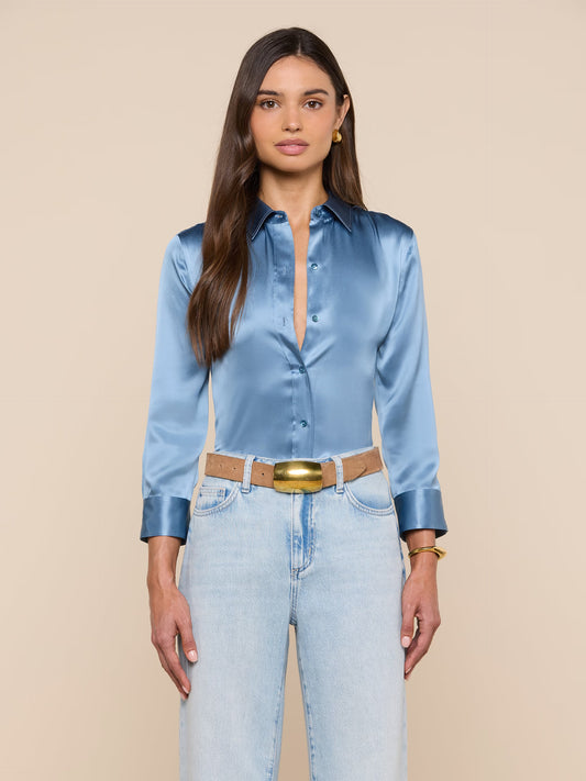 Dani Silk Blouse Blue Mist - L'AGENCE