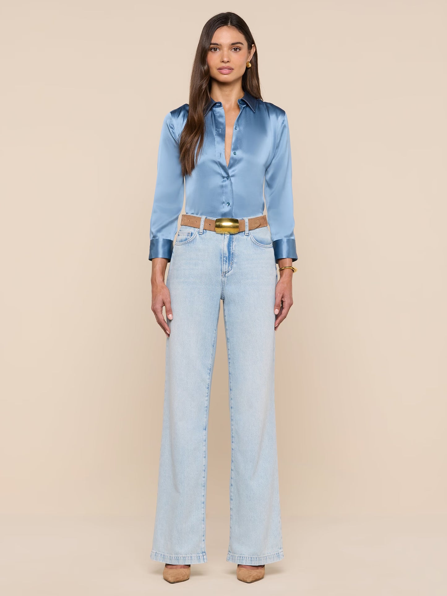 Dani Silk Blouse Blue Mist - L'AGENCE