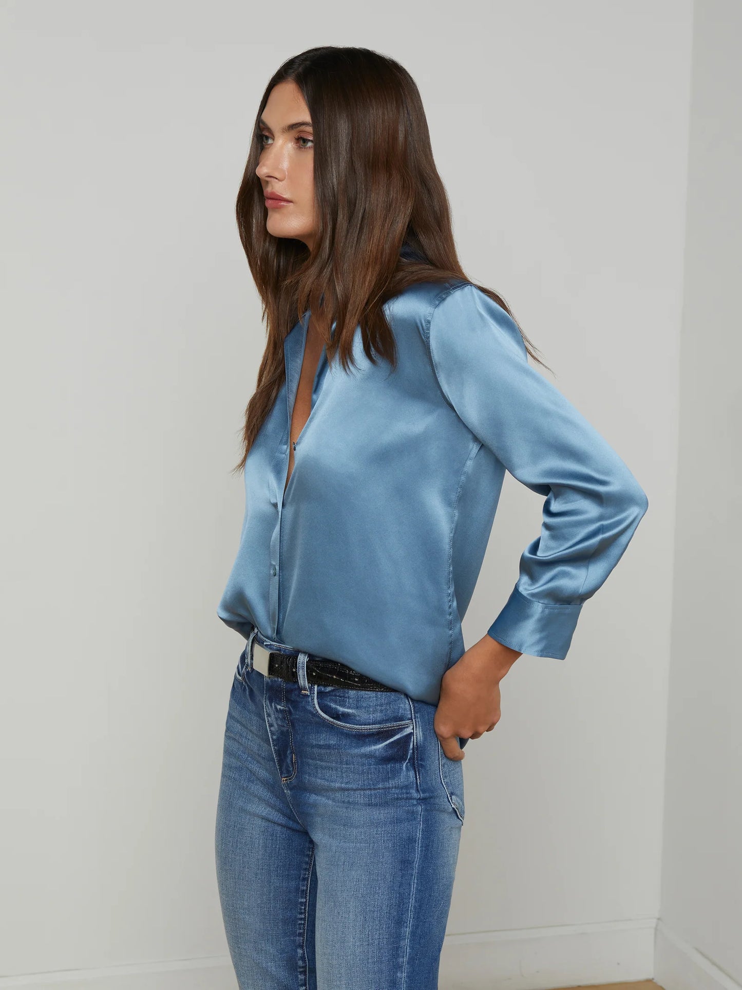 Dani Silk Blouse Blue Mist - L'AGENCE