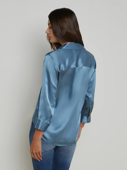 Dani Silk Blouse Blue Mist - L'AGENCE