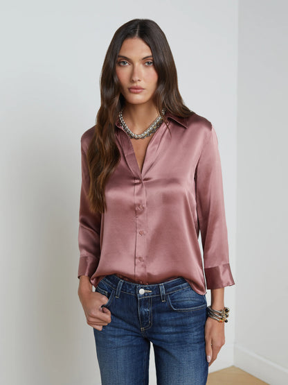 Dani 3/4 Sleeve Blouse Mauve Rose - L'AGENCE