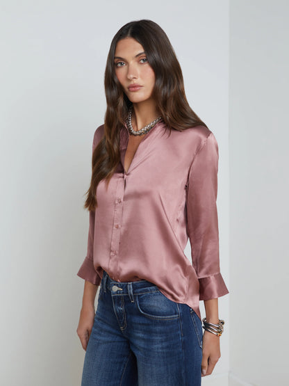 Dani 3/4 Sleeve Blouse Mauve Rose - L'AGENCE