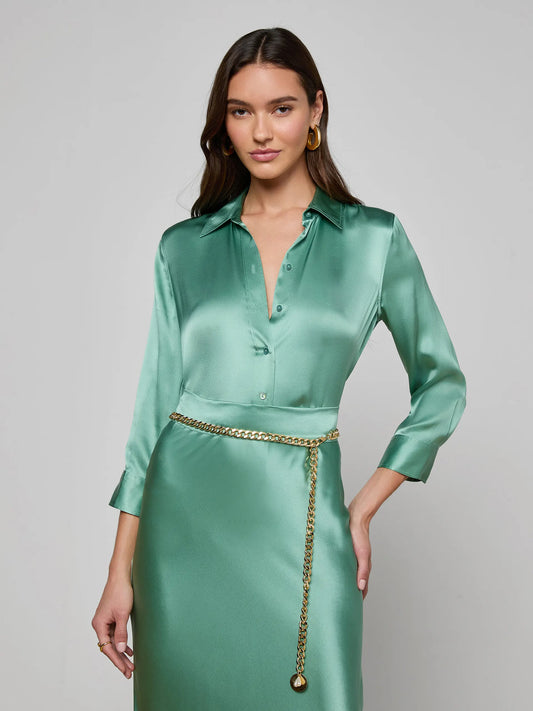 Dani Silk Blouse Malachite Green - L'AGENCE