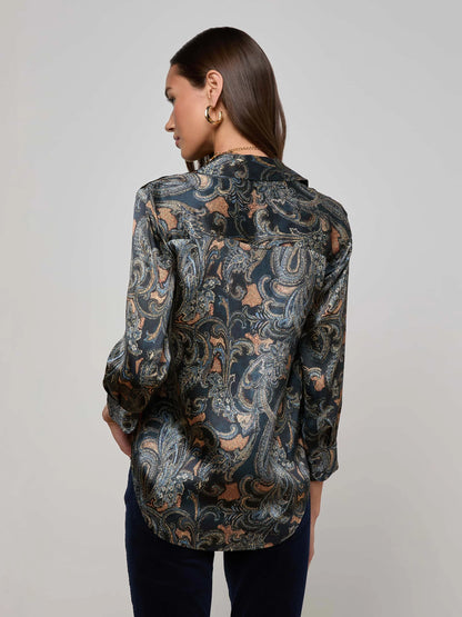 Dani Silk Blouse Midnight Multi Etched Paisley -L'AGENCE