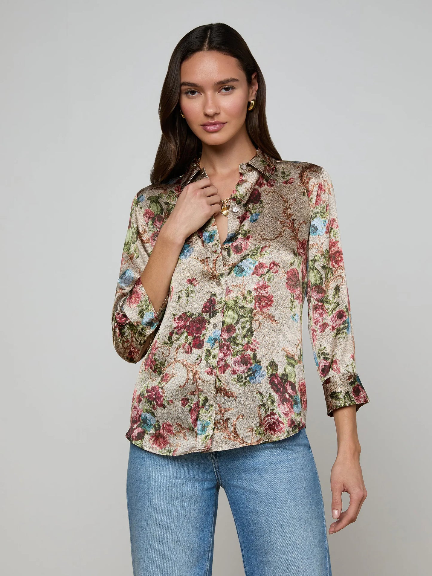 Dani Silk Blouse Multi Floral Tapestry - L'AGENCE