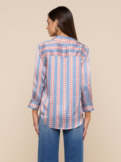 Dani Silk Blouse Blue/Red Textured Stripe Print - L'AGENCE