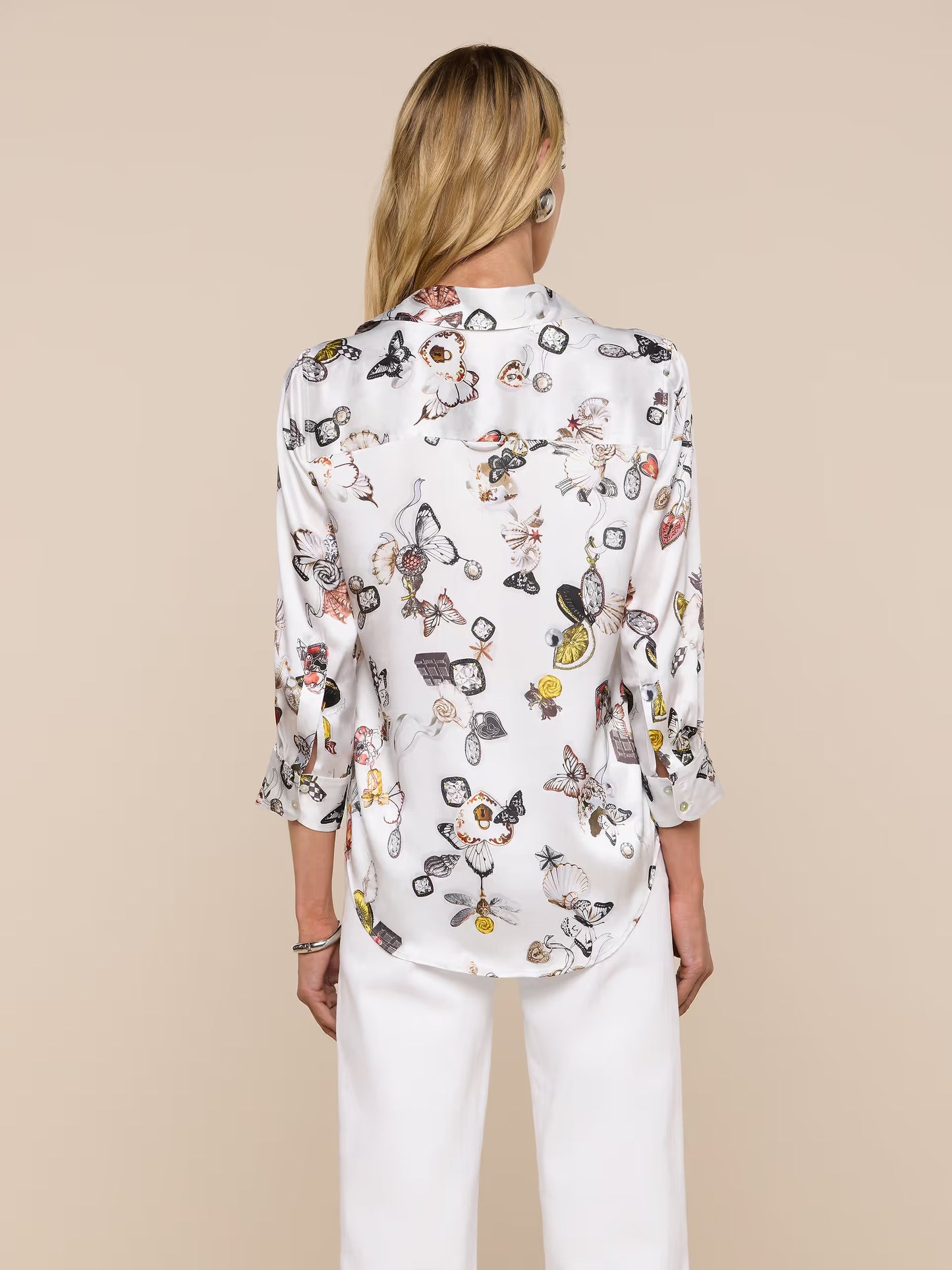 Dani Silk Blouse Ecru Multi Lock Butterfly - L'AGENCE
