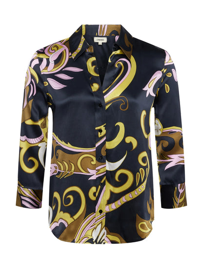 Dani Silk Blouse Olive Multi Abstract Scarf - L'AGENCE