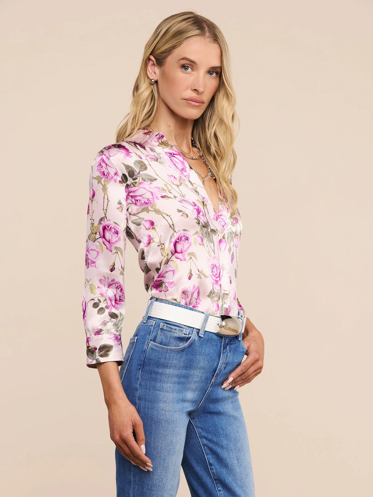 Dani Silk Blouse Light Purple Grandiflora Rose - L'AGENCE