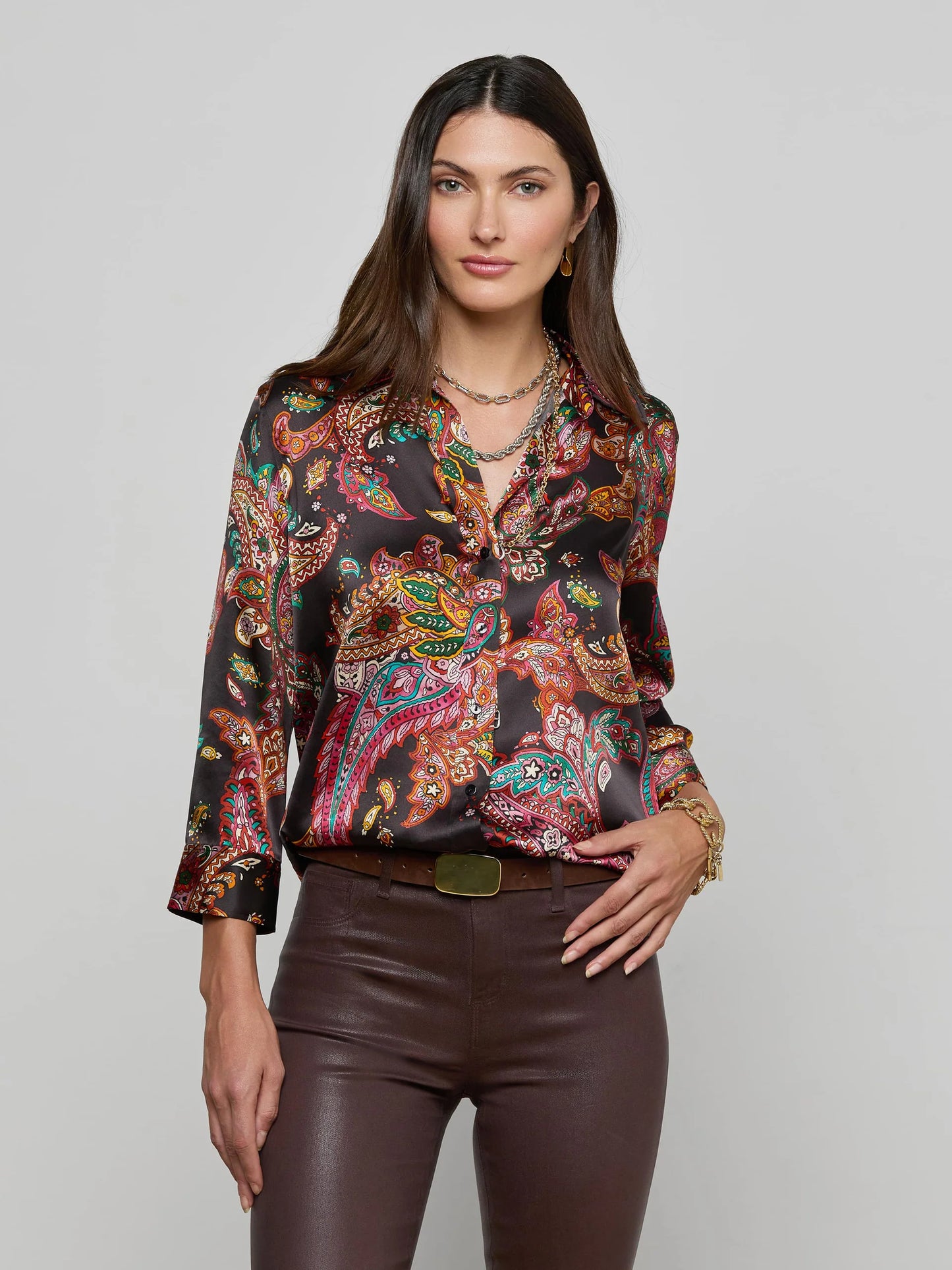 Dani Silk Blouse Black Multi Paisley Scroll - L'AGENCE