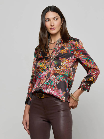 Dani Silk Blouse Black Multi Paisley Scroll - L'AGENCE