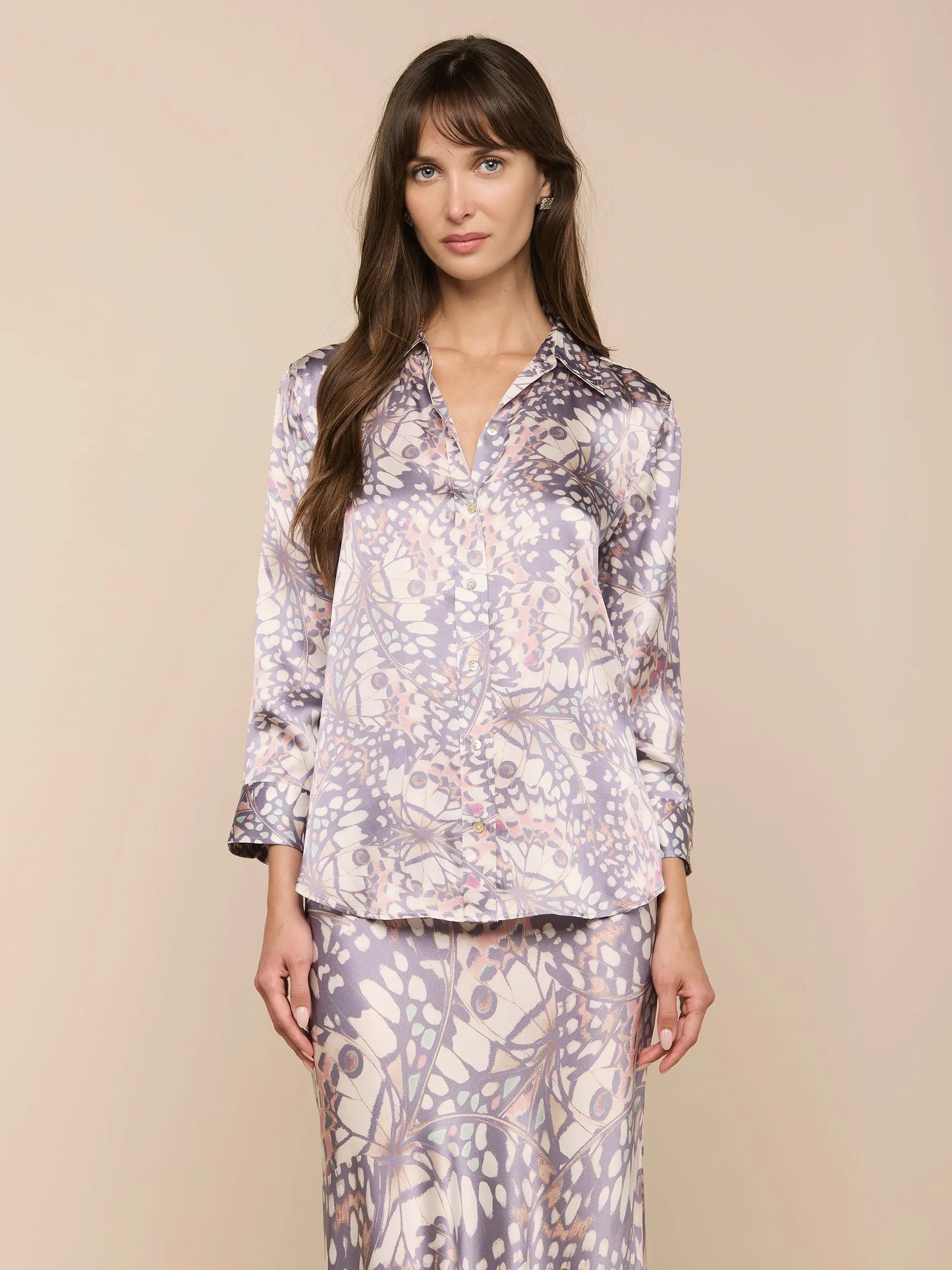 Dani Silk Blouse Multi Small Butterfly Wing - L'AGENCE